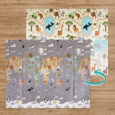 Paco Home Play Mat, Crawling Mat, Baby/Kids Mat, Foldable, Reversible, Animal Motif, Size: 180x200 cm, Color: Multicolor 3, 180 x 200 cm (Rectangular), Multicolor 3