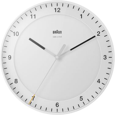 Braun Classic Large Radio Wall Clock, Central European Time Zone (CET/GMT+1) with a quiet movement, easy-to-read dial, 30cm diameter, white model BC17W-DCF.