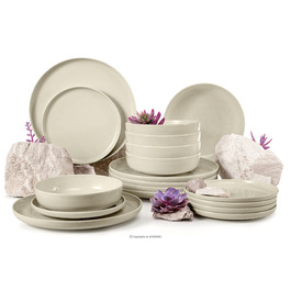 Обідній сервіз Konsimo Victo, бежевий глянцевий, набір на 6 осіб (18 предметів)