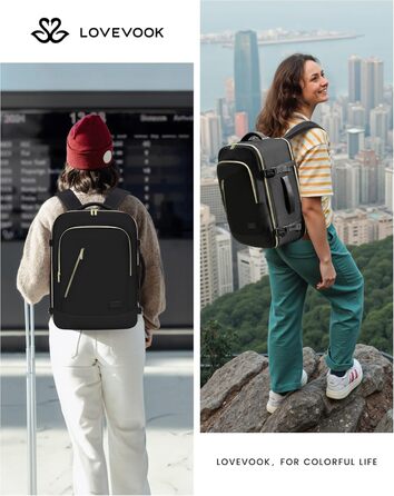 LOVEVOOK Рюкзак ручної поклажі, жіночий, для подорожей, з відділенням для ноутбука, чорний, 18 дюймів