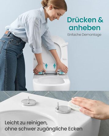 Сідіння для унітаза SONGMICS з мікроліфтом (м'яким закриванням), Urea-Duroplast, D-подібне (коротке), біле, витримує до 300 кг, BTL101WZ01