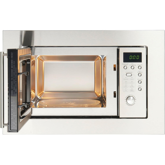 Вбудована мікрохвильова піч PKM MW800-20.8 EB: 20л, 800W, 5 рівнів потужності, 8 програм, нержавіюча сталь, 24.5см обертовий піднос, функція розморожування