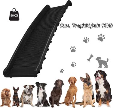 Рампа для собак NAIZY 156 см, складана, з антиковзними килимками, для собак/кішок/домашніх тварин до 90 кг, чорна