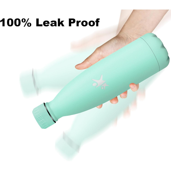 Термос-пляшка спортивна Grsta 750 мл, з нержавіючої сталі, подвійні стінки, BPA-Free, для кемпінгу, подорожей, спорту (Блакитно-зелений)