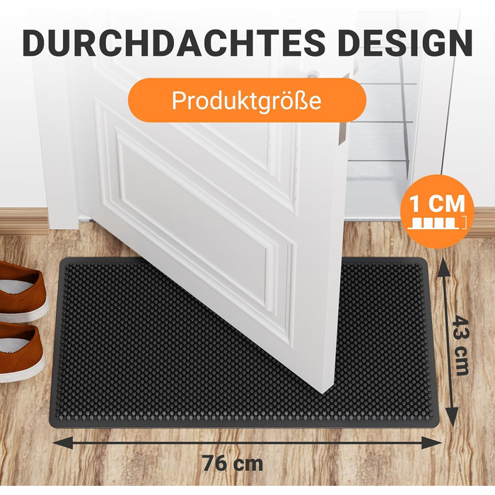 Килимок для дому та вулиці Fowooyeen, силіконовий, 43 x 76 см, чорний, неслизький, миючий