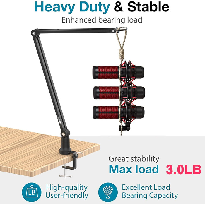Кріплення для мікрофона на шарнірній стійці, регульоване, низькопрофільне для Blue Yeti, HyperX QuadCast, з адаптером 3/8' на 5/8'