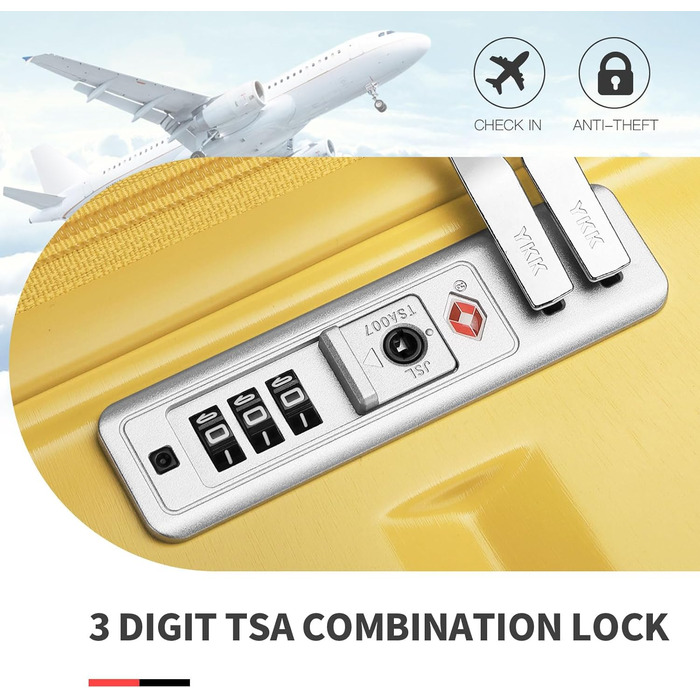 Жовтий валіза KONO середнього розміру 62см з 4 колесами та TSA замком (62x43x26см)