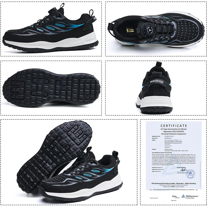 Робочі черевики: безпекові черевики для чоловіків та жінок, легкі, спортивні, дихаючі, зі сталевим підноском, унісекс, розміри 36-46 EU (42 EU, синій, на кнопці)