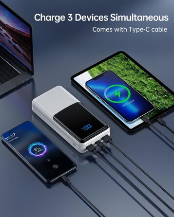 Power Bank Coblob 27000mAh з LED дисплеєм: швидка зарядка 30W USB-C, 3 виходи, 2 входи для смартфонів, планшетів, AirPods та іншого