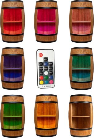 CREATIVE COOPER Fass bar LED RGB with Wine Holder - Wine Rack - Barrel House Bar 80x50cm - Rustic Decorative Bar Cabinet Wine Stand – Wine Cabinet (Oak)