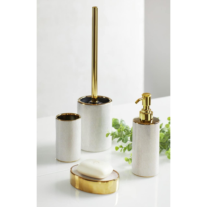 Підставка для мила WENKO Nuria, керамічна мильниця для зберігання мила преміум-якості, 12 x 3 x 8 см (золотий/білий)