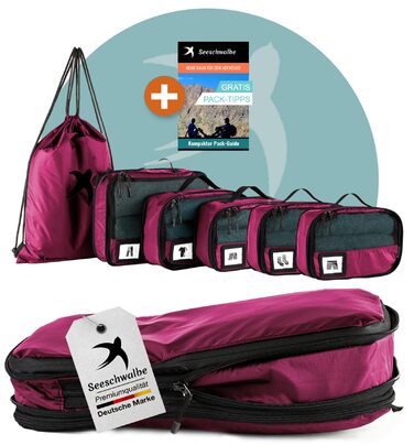 Органайзери для подорожей SEESCHWALBE | Набір 6 шт. | Преміум якість | Кубики для пакування валізи та рюкзака (полуниця)