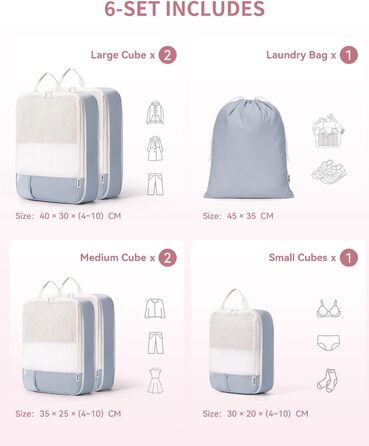 Набір органайзерів для валізи Narwey (6 шт.) - Кубики для пакування з компресією, Salbeigrün (бежевий)