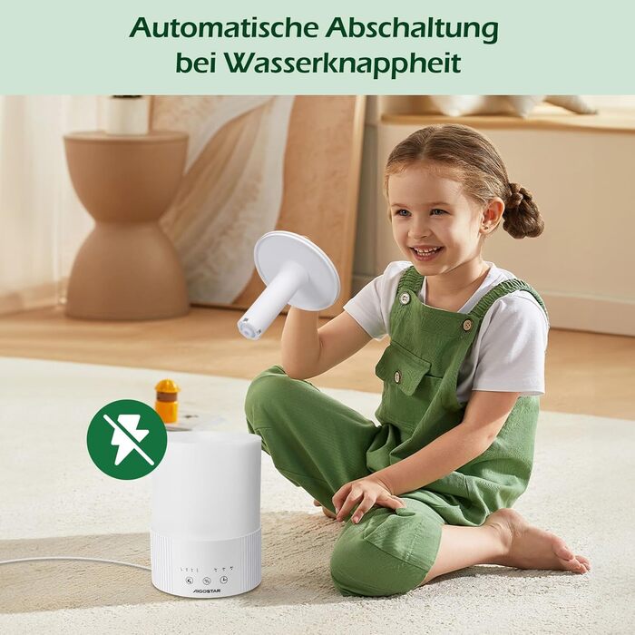 Зволожувач повітря Aigostar 2.5L з нічним світлом, 28dB, 3 режими, аромадифузор, для дитячої кімнати, рослин, немовлят