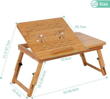 Бамбуковий стіл для ноутбука, підставка для ноутбука, регульований і складаний столик для сніданку з ящиком для школи, спальні або офісу (2)