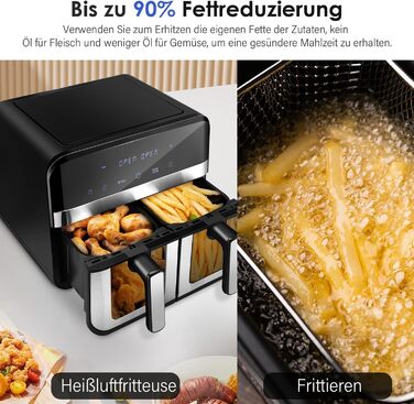 Фритюрниця повітряна 9L з цифровим LED-дисплеєм та сенсорним екраном, 10-в-1, без олії, здорове приготування їжі