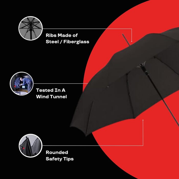 Knirps T.760 Stick Automatic Umbrella with Curved Handle – Windproof Travel Stick Umbrella with Automatic Open Button – Umbrella for Adults – 105 cm Diameter Stick Umbrella Black