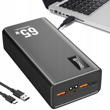 Потужний павербанк 50 000 mAh, чорний, з 4 USB-портами та швидкою зарядкою