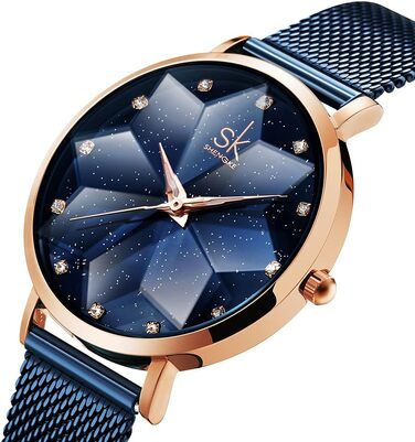 Жіночий наручний годинник SHENGKE Luxury: стильний дизайн, сталевий міланійський плетіння (синій колір)