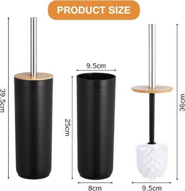 Набір для чищення унітазу: щітка, відро для зберігання, 3 насадки. Бамбук, пластик. Для декоративного інтер'єру ванної кімнати (білий, чорний)