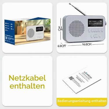 Портативне цифрове радіо LEMEGA PR2-Max DAB+/FM, Bluetooth 5.3, живлення від батарейок AA, сіре