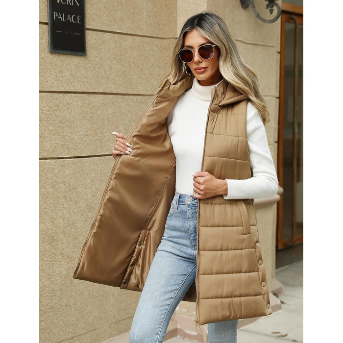 Дамський пуховик Yuongirl, довгий, з капюшоном, теплий, для осені/зими, розмір XXL (Хакі)