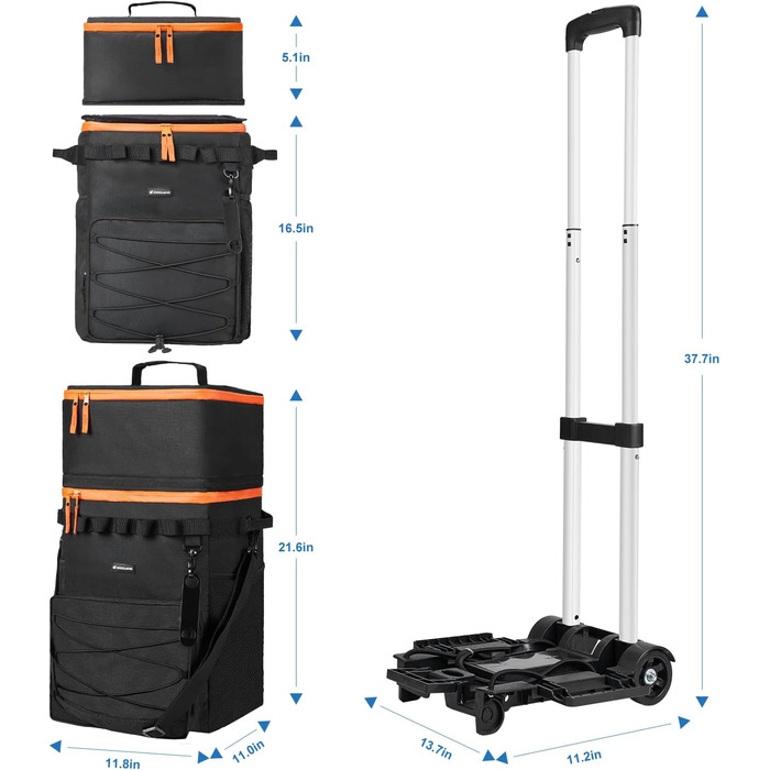 Odoland Large Cooler Bag 48/72 can Rolling Cooler Picnic Bag with Wheels and Handle Leak-Proof & Waterproof Insulated Bag for Food Drinks Insulated Bag for Picnic Beach Camping Travel Outdoor