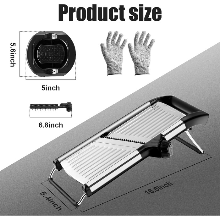 Набір для нарізання овочів з 4 лезами та захисними рукавичками - Mandoline з нержавіючої сталі для картоплі, салату, хот-поту, антиковзкий овочевий слайсер, Keto (з щіткою та ганчіркою).