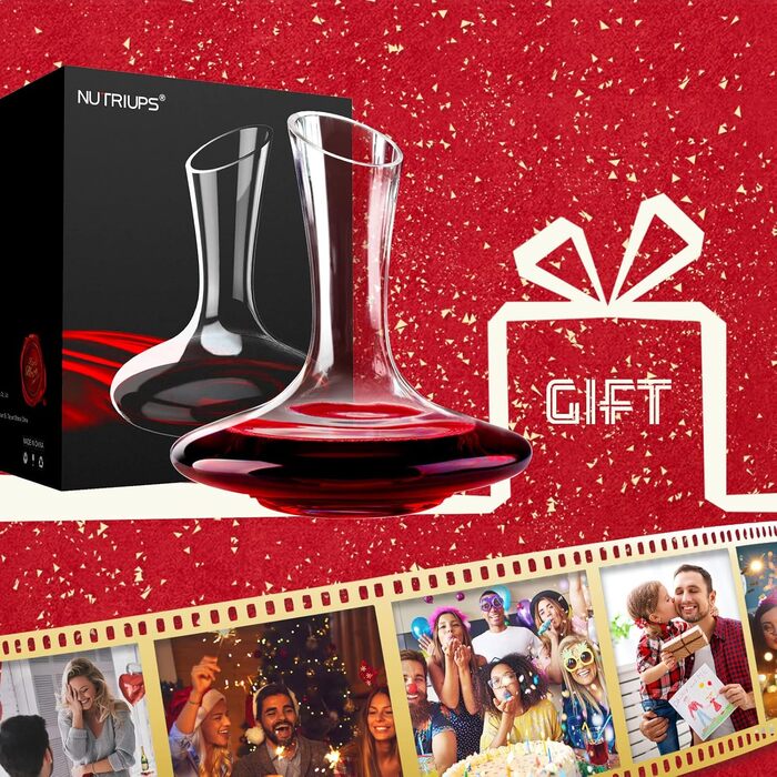 NUTRIUPS Wine Decanter Wine Carafe Red Wine 1.8L Lead-Free Glass Decanter Wine Decanter Made of Crystal Glass Red Wine Decanter (with Free Cleaning Brush and Stopper)