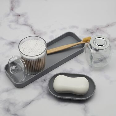 Набір аксесуарів для ванної кімнати, 10 предметів (сірий): сміттєвий контейнер, тримач для зубних щіток, мильниця, дозатор мила, тримач для унітазної щітки, контейнер для ватних паличок, кришка для серветок