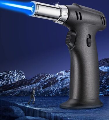 Кулінарний пальник-газовий обпалювач ibforcty, багаторазовий кухонний пальник з регулюванням полум'я та замком безпеки для десертів, крем-брюле та BBQ, чорний