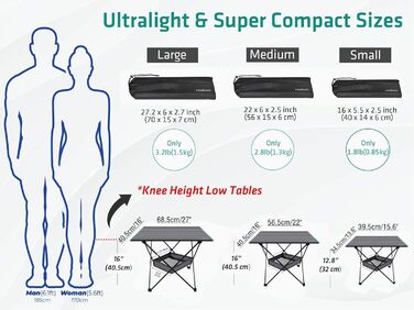 Складаний туристичний стіл Reakoo з алюмінієвою платформою, легкий та компактний. Ідеально для кемпінгу, пляжу, пікніків, грилю та фестивалів. Великий розмір.