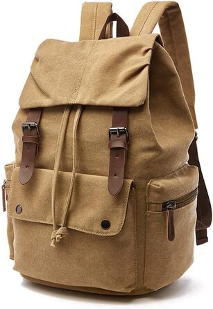 Canvas Backpack Vintage for Laptop Daypack Hiking Travel Large Capacity Bag Unisex (Khaki)