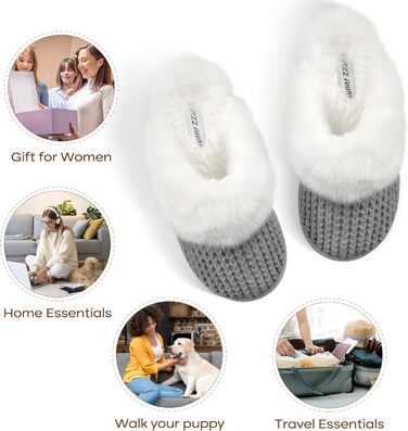 Тапочки жіночі зимові теплі PIZZ ANNU з плюшем, антиковзаюча підошва, платформа, з Memory Foam, для дому/на вулицю (42/43 EU, сірі)