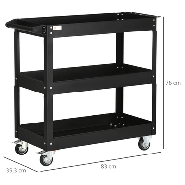 DURHAND 3-Tier Tool Cart with 4 Wheels, Steel, 33
