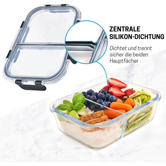 Набір контейнерів для їжі Igluu Meal Prep (3 шт.) – 980 мл, з боросилікатного скла, з 3 відділеннями, BPA-free, для мікрохвильовки, духовки, морозильника, посудомийної машини, витікання неможливе