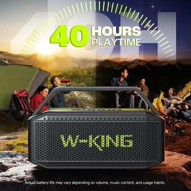 W-KING Bluetooth колонка 100W (60W) IPX6, портативна, глибокий бас, до 40 годин, TF/AUX/EQ, зелена