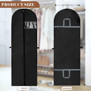 Чохли для одягу 4 шт. 60x180 см, дихаючий матеріал, з ручками, на блискавці, з віконцем. Захист для костюмів, пальто, суконь.