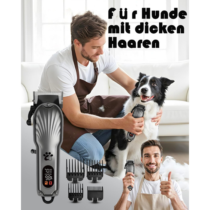 Професійна машинка для стрижки собак з щільним хутром, бездротова, тиха, з LED-дисплеєм, для довгого, товстого, тонкого, кучерявого та хвилястого хутра