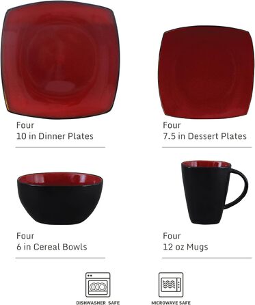 Сервіз для 4 осіб Gibson Soho Lounge Reactive Glaze (16 предметів) - Червоний, Steinzeug