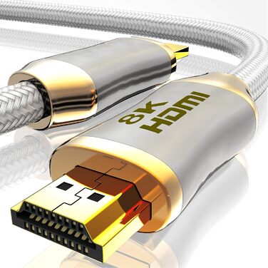HDMI 2.1 кабель з оптоволокном BHW - 8K 120Hz, 4K 240Hz, HDR10+, 3D, eARC, CEC, HDCP 2.3, Ultra High Speed, позолочені контакти, захист від перегинів, чорний (білий, 3 м)