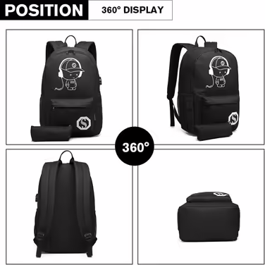 This backpack, school backpack, daypack, polyester, casual city backpack for university, outdoor, leisure, unisex (Black), E6879 BK, M