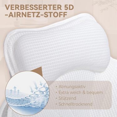 Подушка для ванни з 3D Air Mesh, нековзна подушка для шиї у ванну, швидковисихаюча м'яка подушка для ванни (біла)