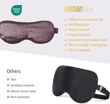Маска для сну ZIMASILK з 100% чистої шовкової нитки малини, 22 Momme, наповнена 100% шовкової нитки малини, стрічка з шовку, надзвичайно м'яка та зручна, темно-синій (сіро-фіолетовий)