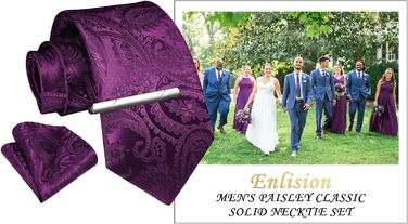 Набір краваток та нагрудних хустинок Enlision для чоловіків: краватка, хустинка, краватенушка, Paisley, в клітинку, для весілля, ділового стилю - фіолетовий, універсальний розмір