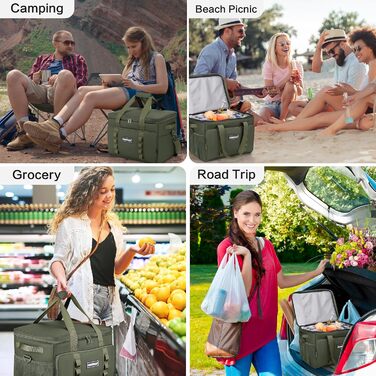 Термосумка-холодильник 30L, велика, зелена: для пікніків, барбекю, пляжу, кемпінгу. Водонетричка, з плечовим ременем