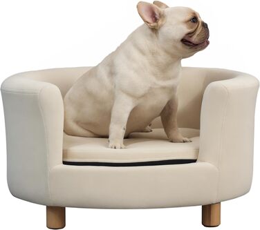 PawHut Софа для собак з підголівником та знімним подушкою, для дому, 65x64x37 см, кремовий колір