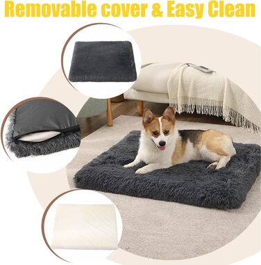 Килимок для собак середніх порід, м'який, з довгим плюшем, 75 x 50 x 8 см, темно-сірий