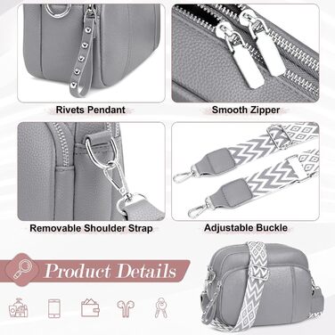 Сумка жіноча через плече кросбоді Wolkengrau зі шкіри, маленька, стильна, з широким ременем та кишенею для карт, знімний ремінець