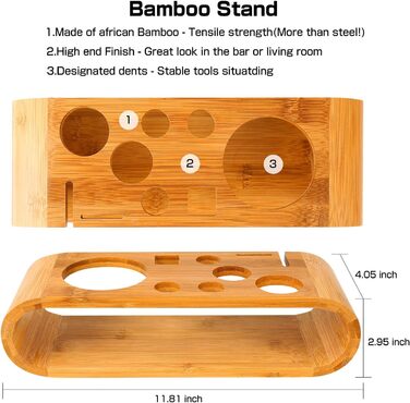 High-quality cocktail shaker set, cocktail mixing set, 10-piece, made of stainless steel, with bamboo storage, including cocktail shaker, jigger, strainer, muddler, bar spoon, ice tongs, bottle opener, and measuring tool.
